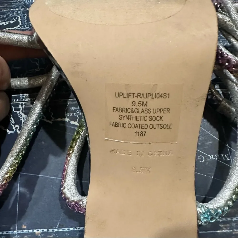 Steve Madden Uplift‑R Rainbow Rhinestone Wrap Heels – Silver – Size 9.5M